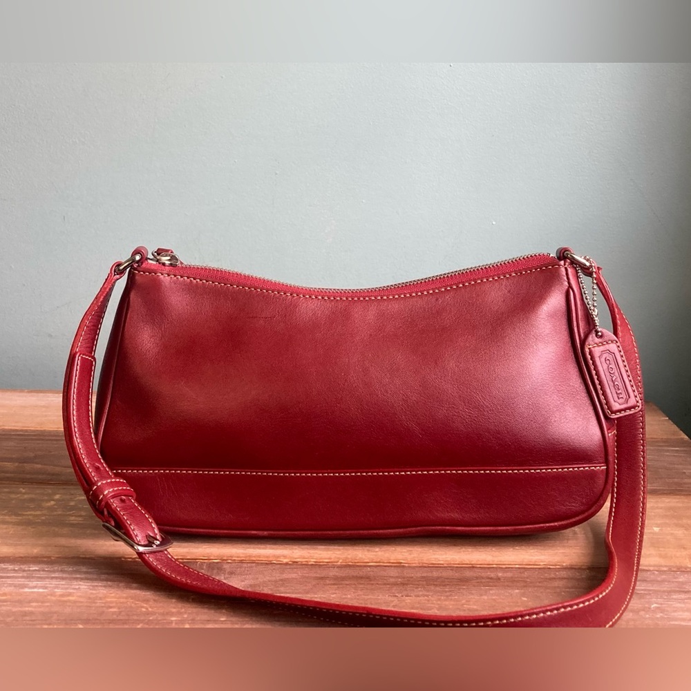 Vintage Y2K Coach Hampton Demi Baguette Pochette Leather Bag 7587 Red